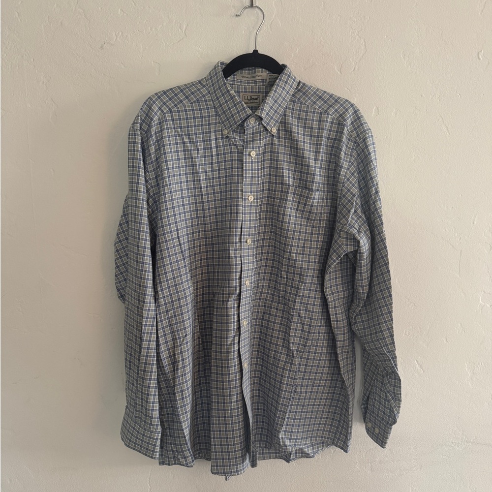LL Bean Blue and Green Flannel Button Down 100% Cotton Long Sleeve Men’s L Reg
